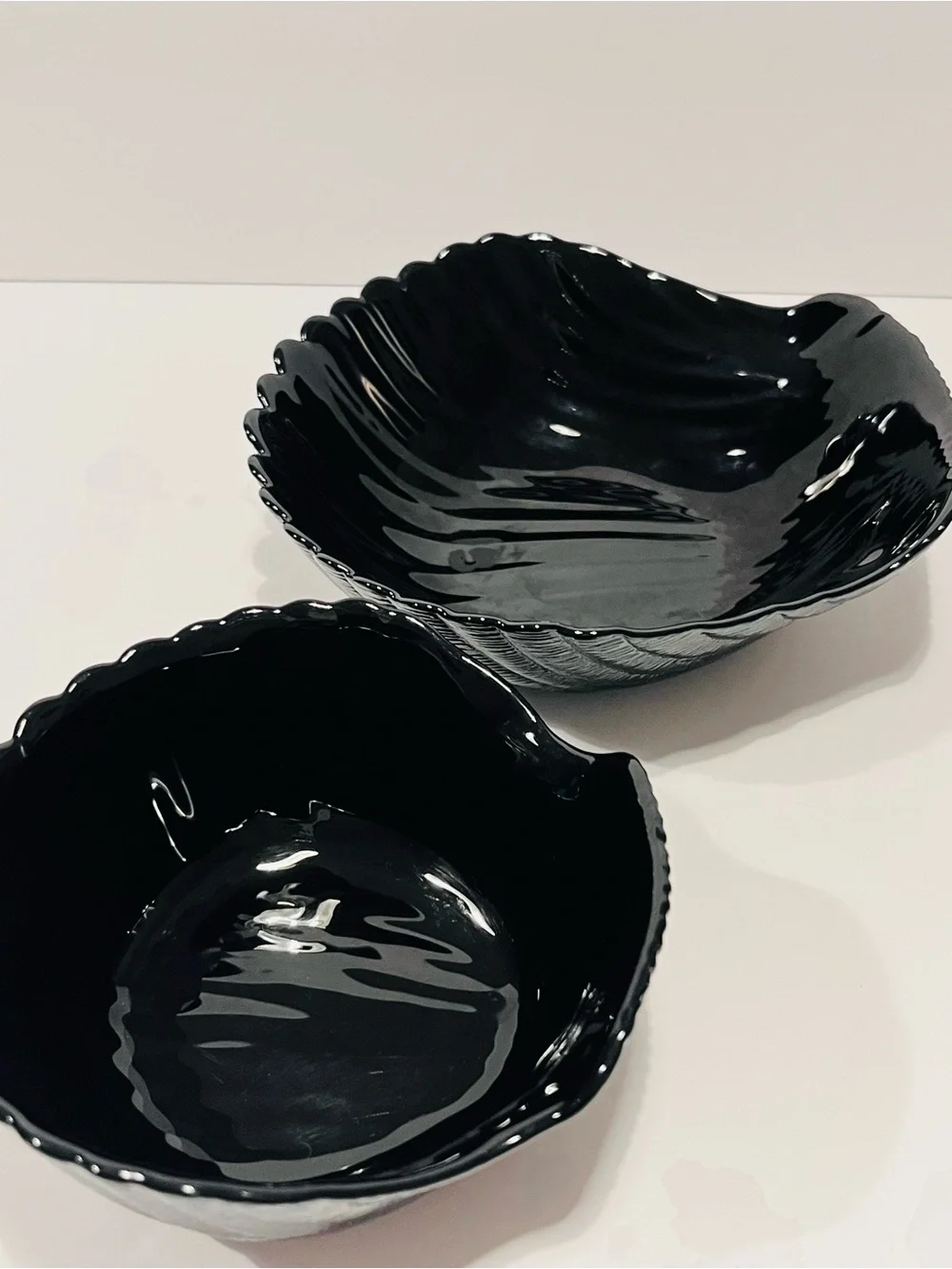 Vintage Arcoroc Coquillage Black Glass Sea Shell Set of 7 Serving Bowls